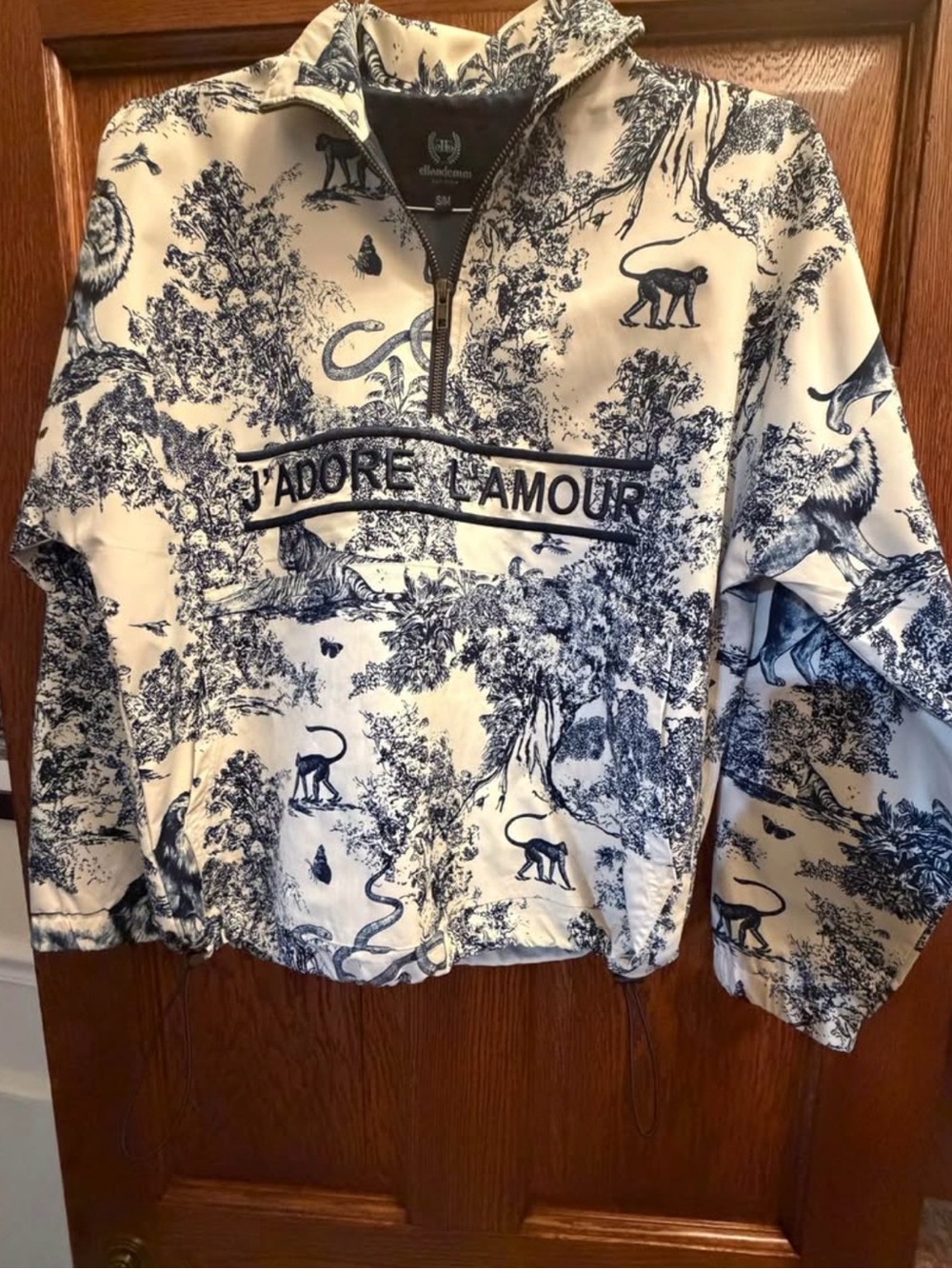 J'Adore L'Amour Printed Half-Zip Sweater - Cream & Navy